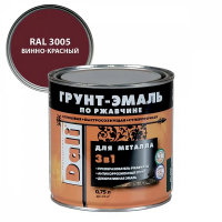 Грунт- эмаль по ржавчине "DALI"  3 в 1 винно-красный (RAL 3005)  0,75 л (1/6) "Рогнеда"