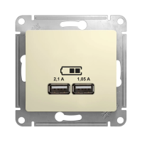Купить Розетка USB "GLOSSA" 5в/2,1 а, 2х5в/1,05а (механизм) бежевый (1/6/96) "SCHNEIDER"