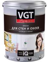 Краска акриловая "PREMIUM" для стен и обоев стойкая к мытью  IQ123  база а  0,8 л/1,2 кг (1/6) "Вгт"