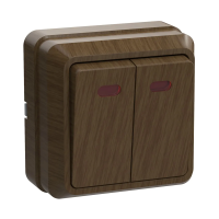 Купить Выключатель открыт. уст. "Октава" 2-х кл. с индикатором вс20-2-1-од, 10а, дуб (1/36/432) "IEK"