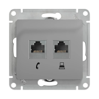 Купить Розетка компьютерная и телеф. "GLOSSA" 2-х местн. RJ11+RJ45 (механ.) алюминий (1/10/160) "SCHNEIDER"