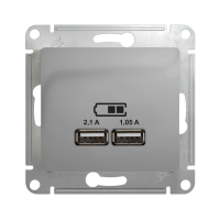 Купить Розетка USB "GLOSSA" 5в/2,1 а, 2х5в/1,05а (механизм) алюминий (1/6/24) "SCHNEIDER"