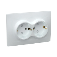 Купить Розетка "Кварта" 2-х местн. с заземл, с шторк. рсш12-3-кб, 16а, белый (1/8/160) "IEK"
