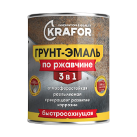 Грунт- эмаль по ржавчине 3 в 1 быстросохнущая черная (RAL 9005) 1,9 кг (1/6) "KRAFOR"