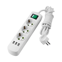 Купить Удлинитель "LETITIA" с заземл., выключ. и USB, 3 розетки 3 м, белый (1/12) "LEZARD" 721-0303-302U