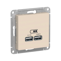 Купить Розетка USB "ATLASDESIGN" 5в/2,1а, 2х5в/1,05а (механизм) бежевый (1/8/48) "SCHNEIDER"