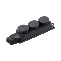 Купить Розетка (колодка) 3-х местн. с защитн. крышками "Омега" рб33-1-0м, IP44, черный (1/10/40) "IEK"